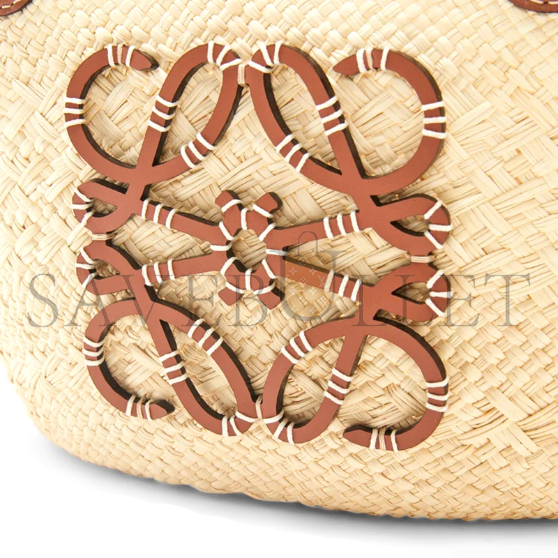 LOEWE SMALL ANAGRAM BASKET BAG IN IRACA PALM AND CALFSKIN A223P65X01-2435 (34*16.5*13cm)
